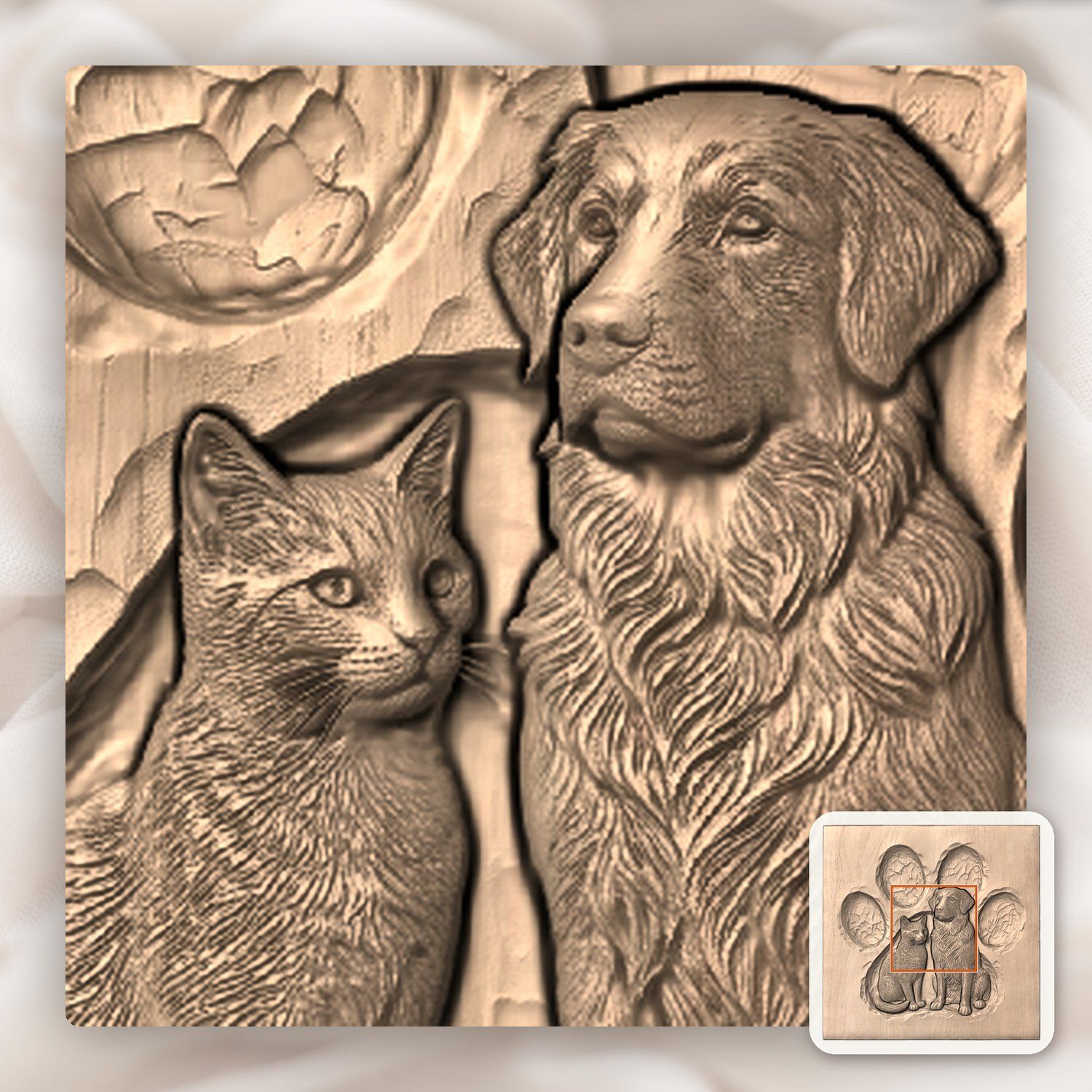 Golden Retriever and Cat Paw Print CNC Relief STL bas-relief STL — view 7
