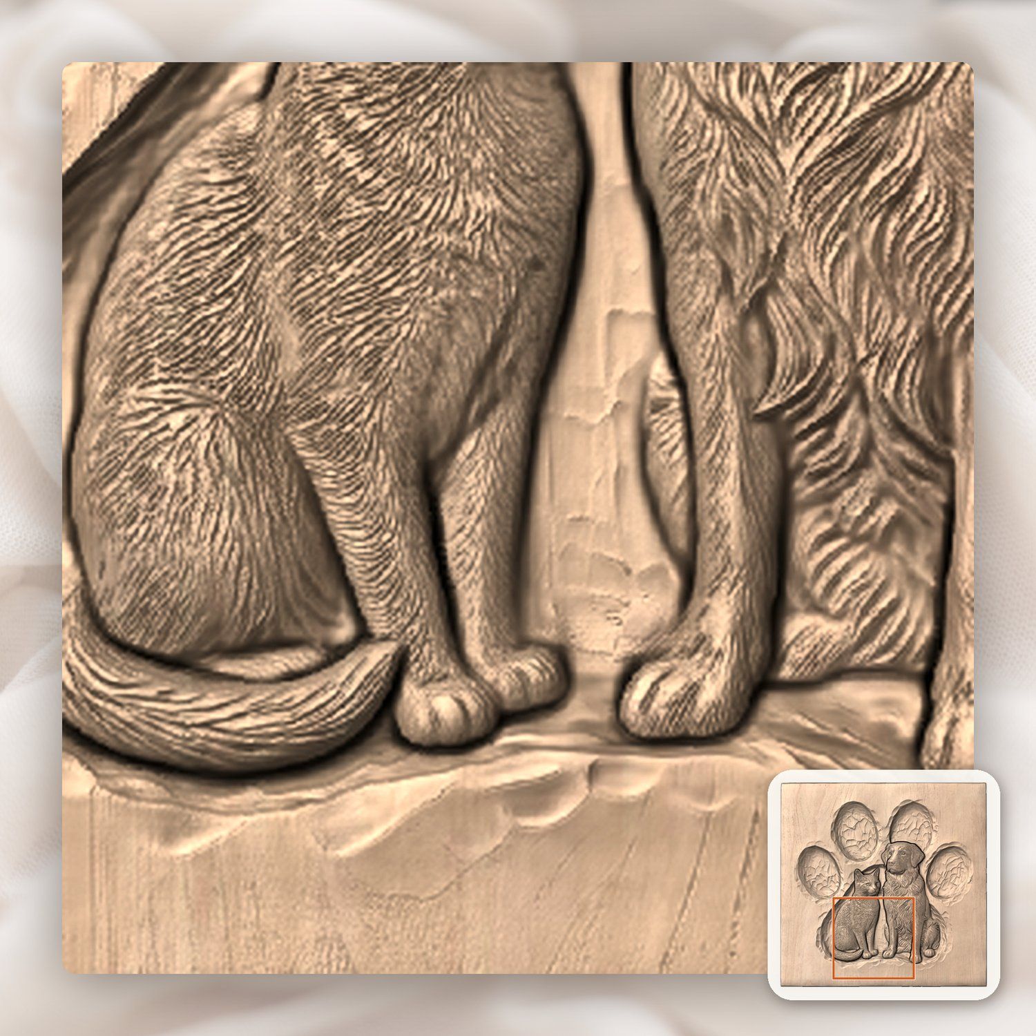 Golden Retriever and Cat Paw Print CNC Relief STL bas-relief STL — view 8