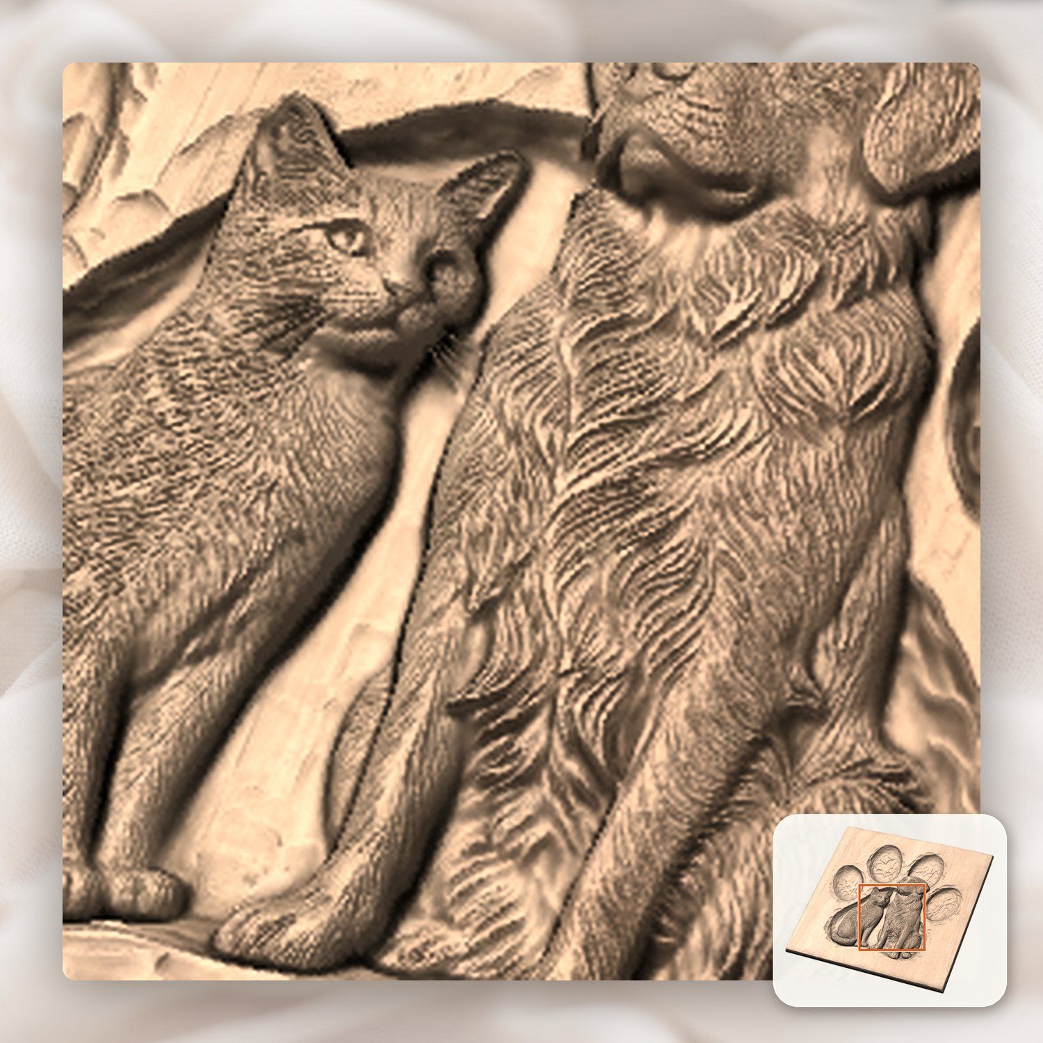 Golden Retriever and Cat Paw Print CNC Relief STL bas-relief STL — view 9