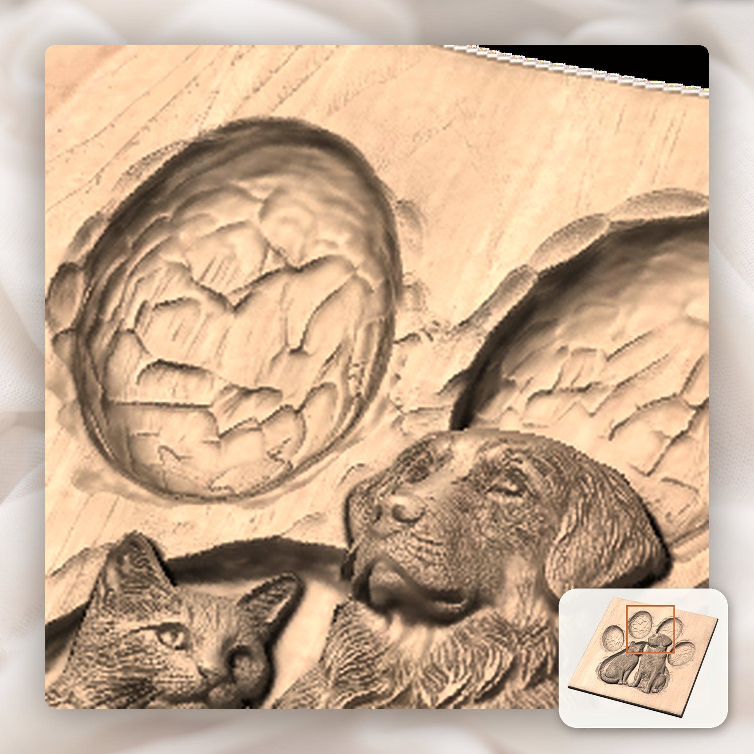 Golden Retriever and Cat Paw Print CNC Relief STL bas-relief STL — view 10