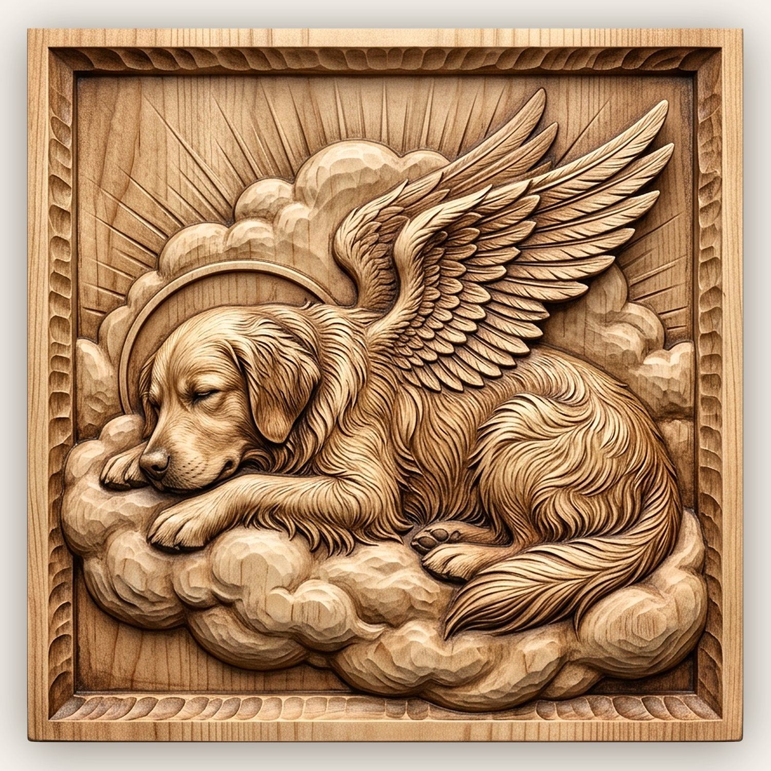 Golden Retriever Angel Memorial CNC Relief STL bas-relief STL design