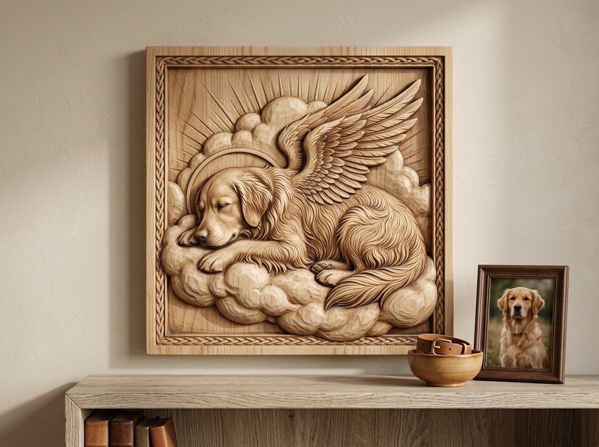 Golden Retriever Angel Memorial CNC Relief STL bas-relief STL — view 11