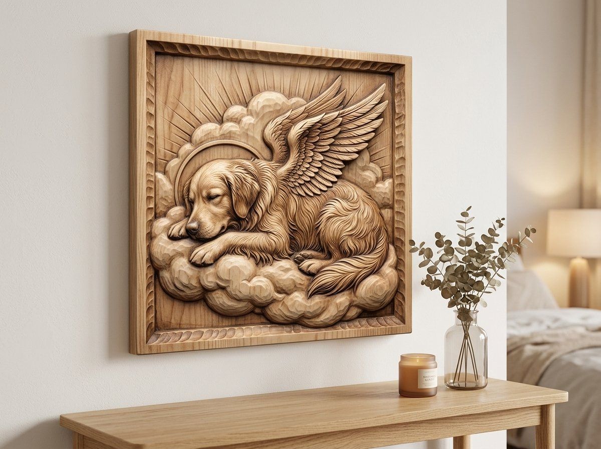 Golden Retriever Angel Memorial CNC Relief STL bas-relief STL — view 12