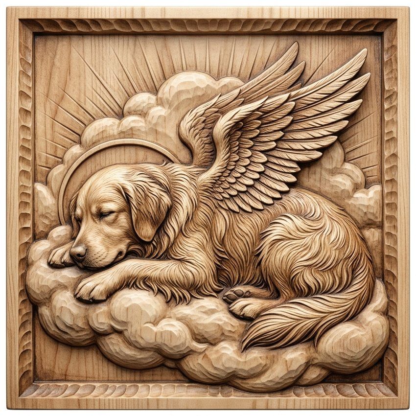 Golden Retriever Angel Memorial CNC Relief STL bas-relief STL — view 13