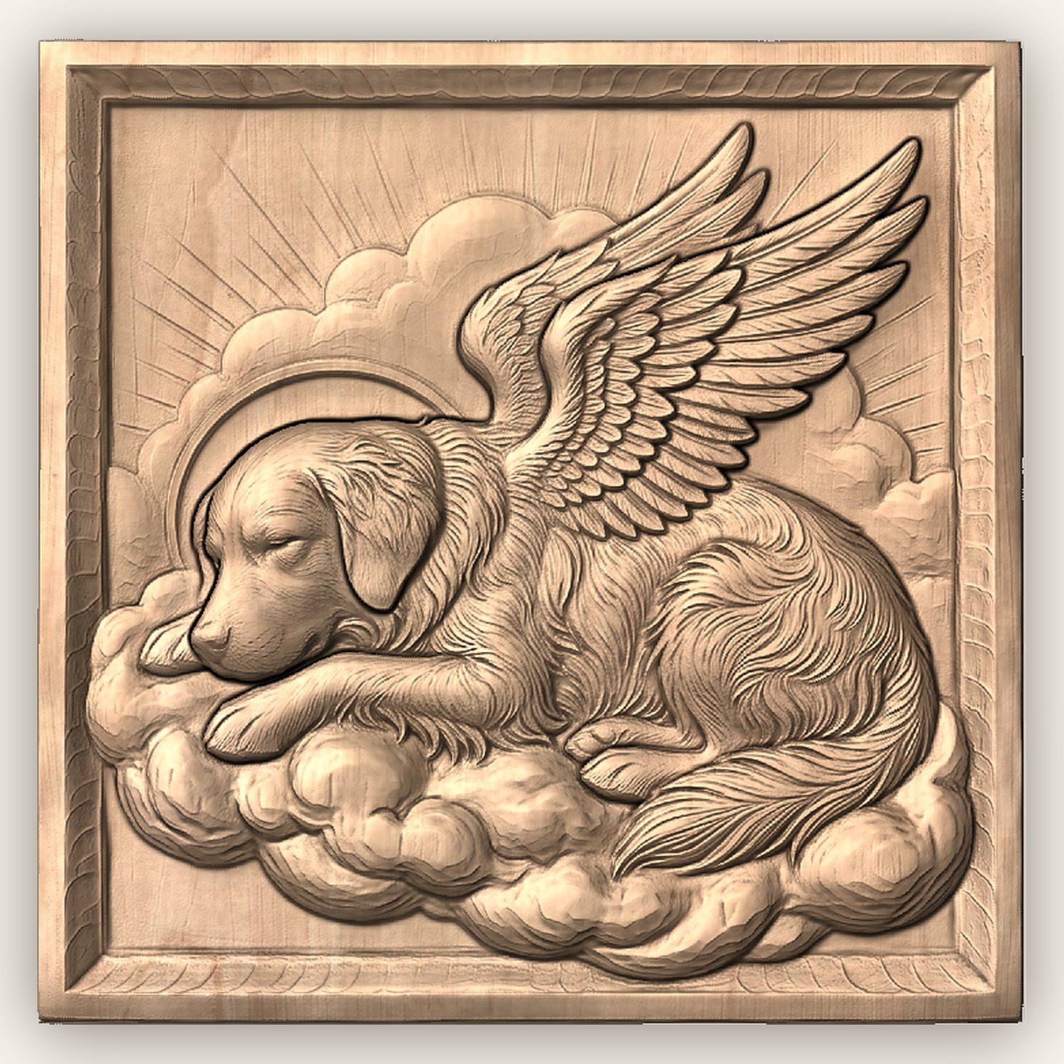 Golden Retriever Angel Memorial CNC Relief STL bas-relief STL — view 3
