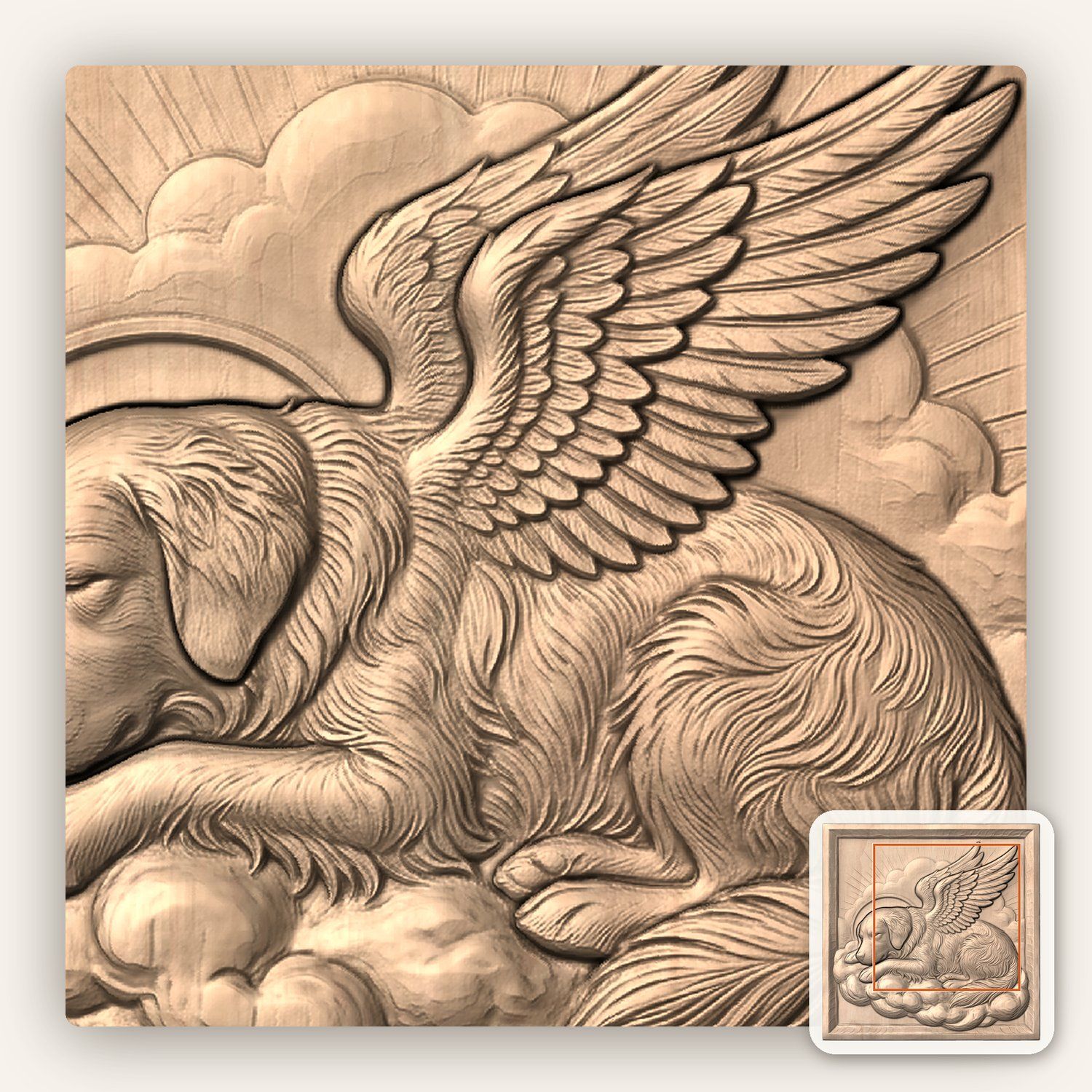 Golden Retriever Angel Memorial CNC Relief STL bas-relief STL — view 5