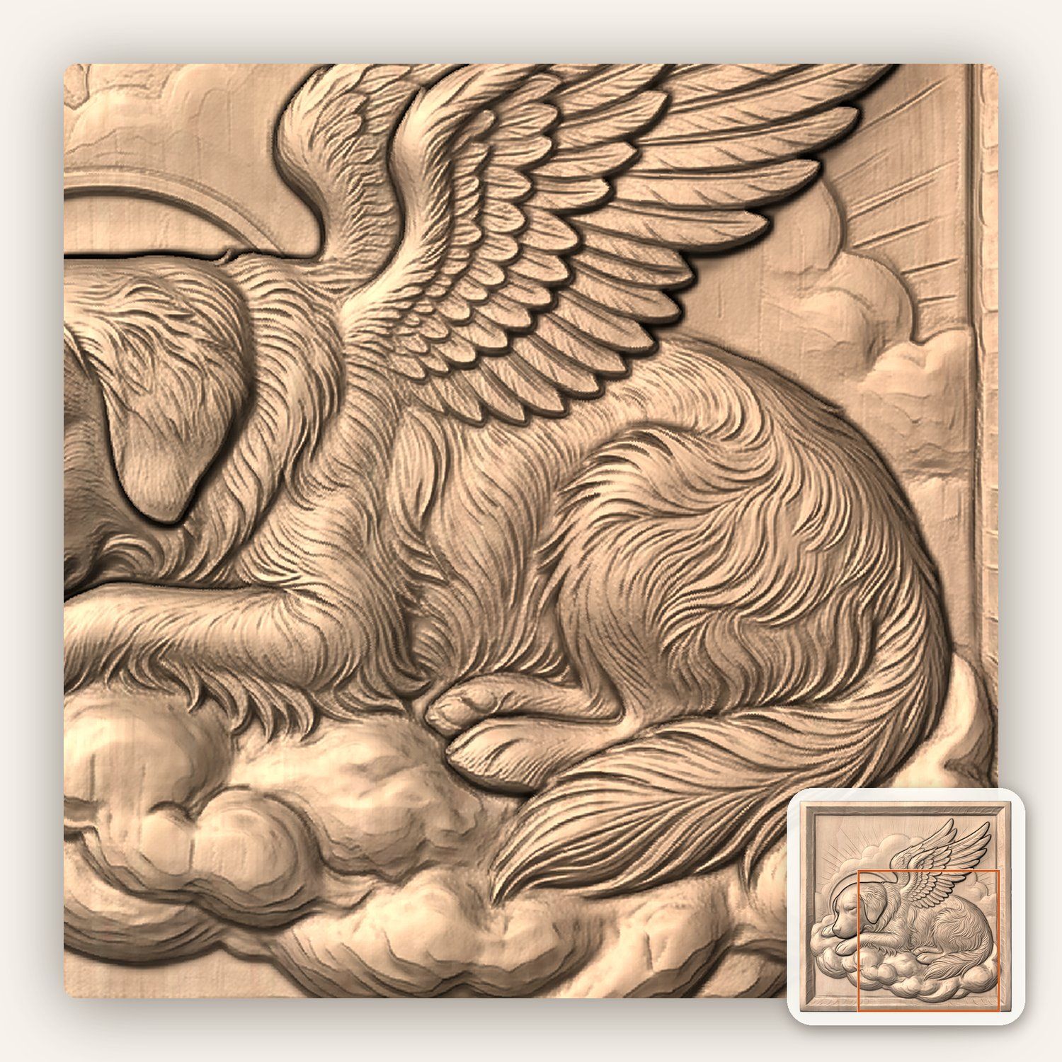 Golden Retriever Angel Memorial CNC Relief STL bas-relief STL — view 6