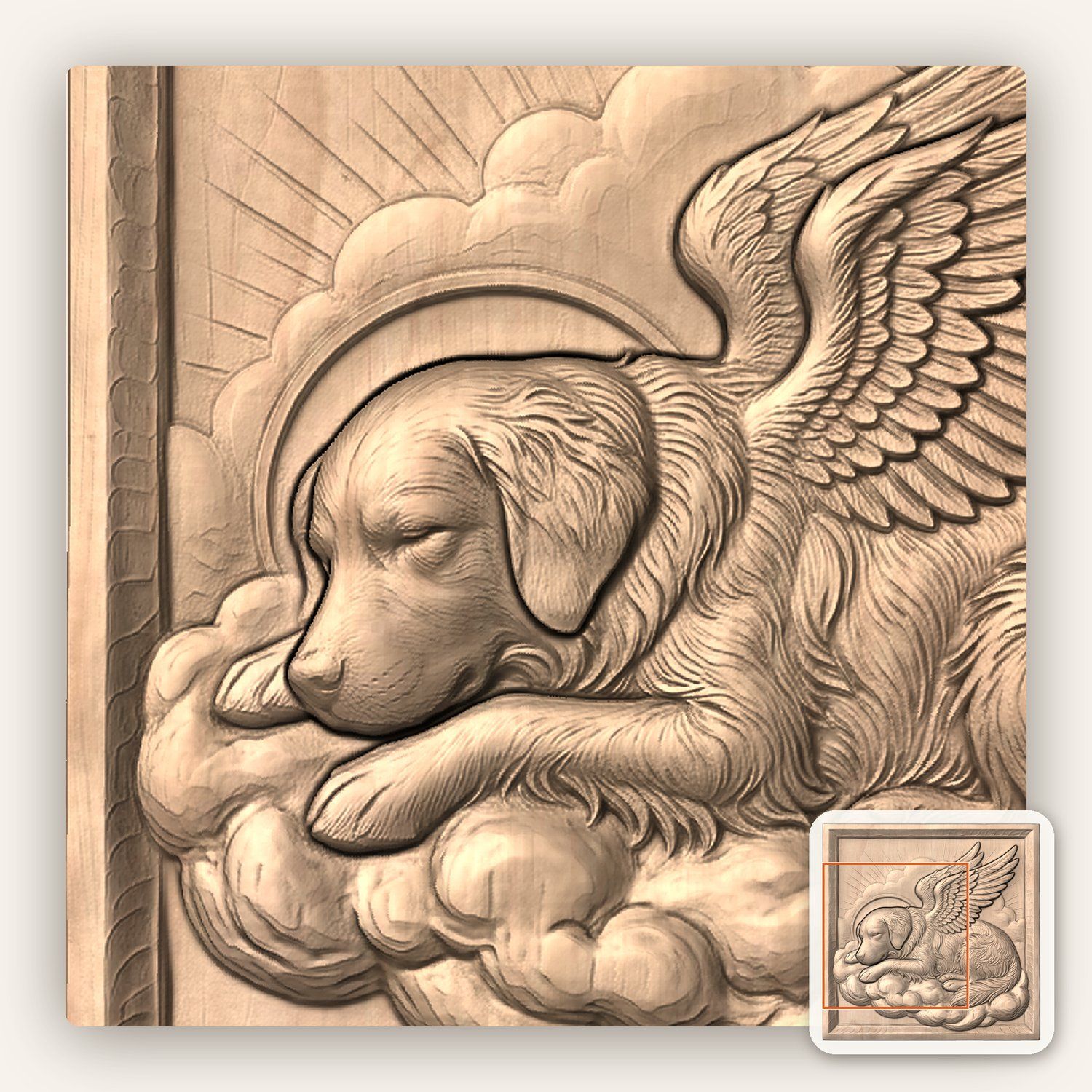 Golden Retriever Angel Memorial CNC Relief STL bas-relief STL — view 7