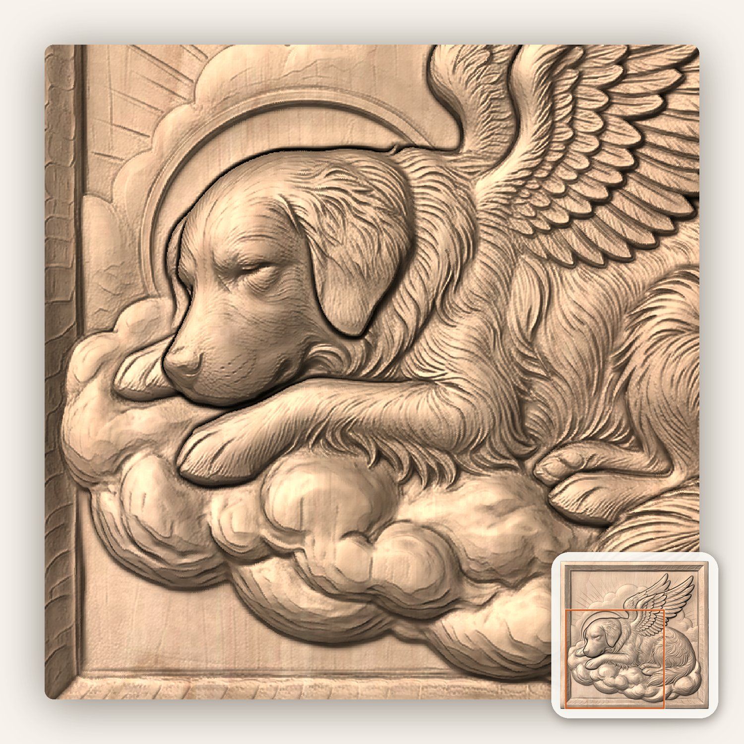 Golden Retriever Angel Memorial CNC Relief STL bas-relief STL — view 8