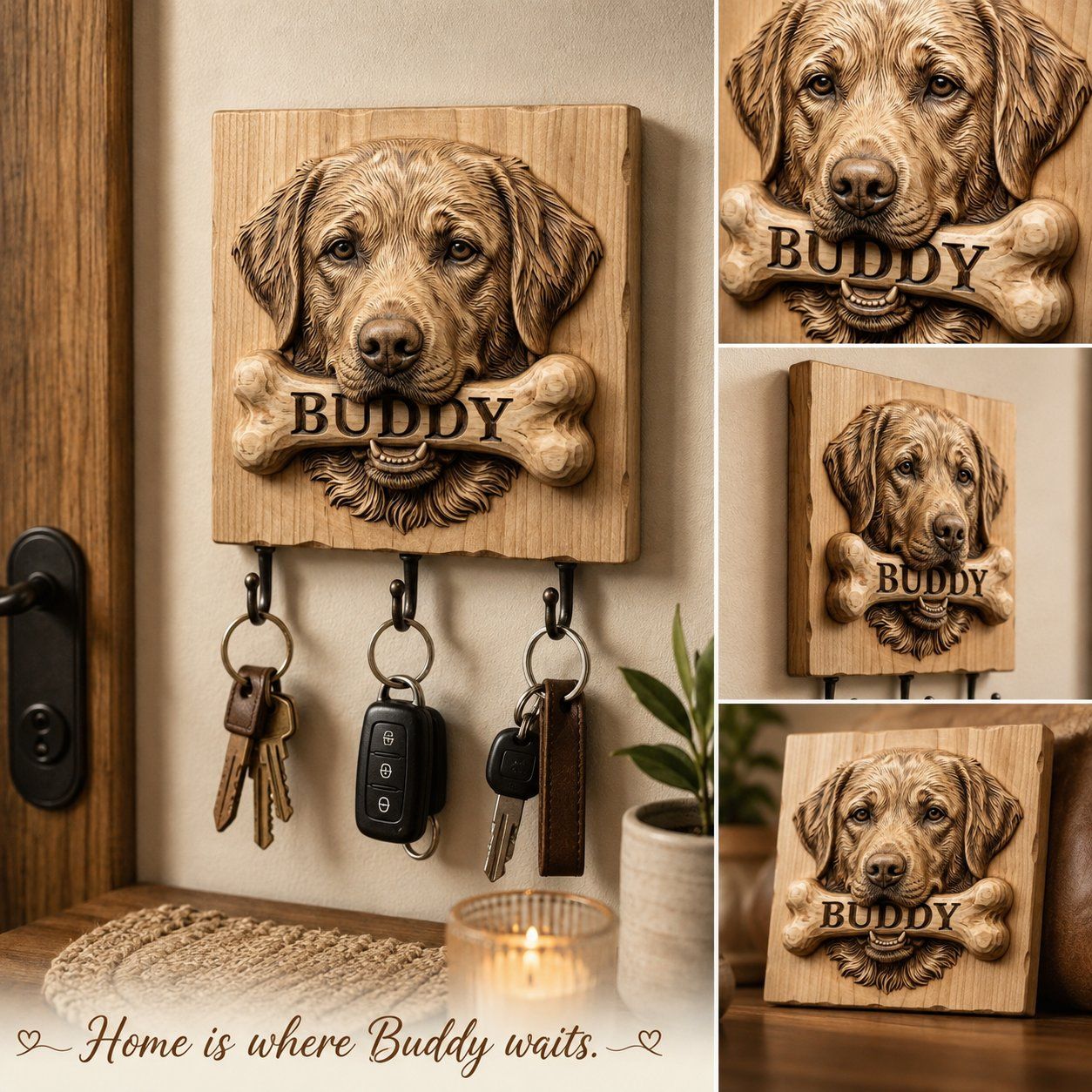 Golden Retriever Dog Bone Personalized Pet Art CNC Relief STL bas-relief STL — view 10