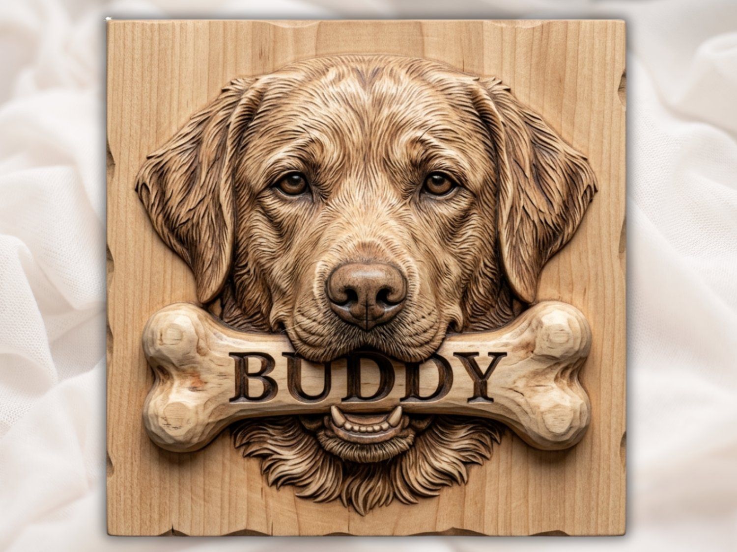 Golden Retriever Dog Bone Personalized Pet Art CNC Relief STL bas-relief STL — view 2