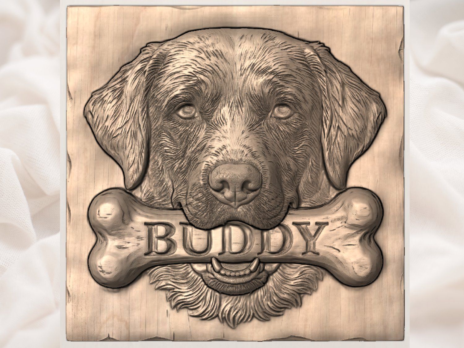 Golden Retriever Dog Bone Personalized Pet Art CNC Relief STL bas-relief STL — view 3