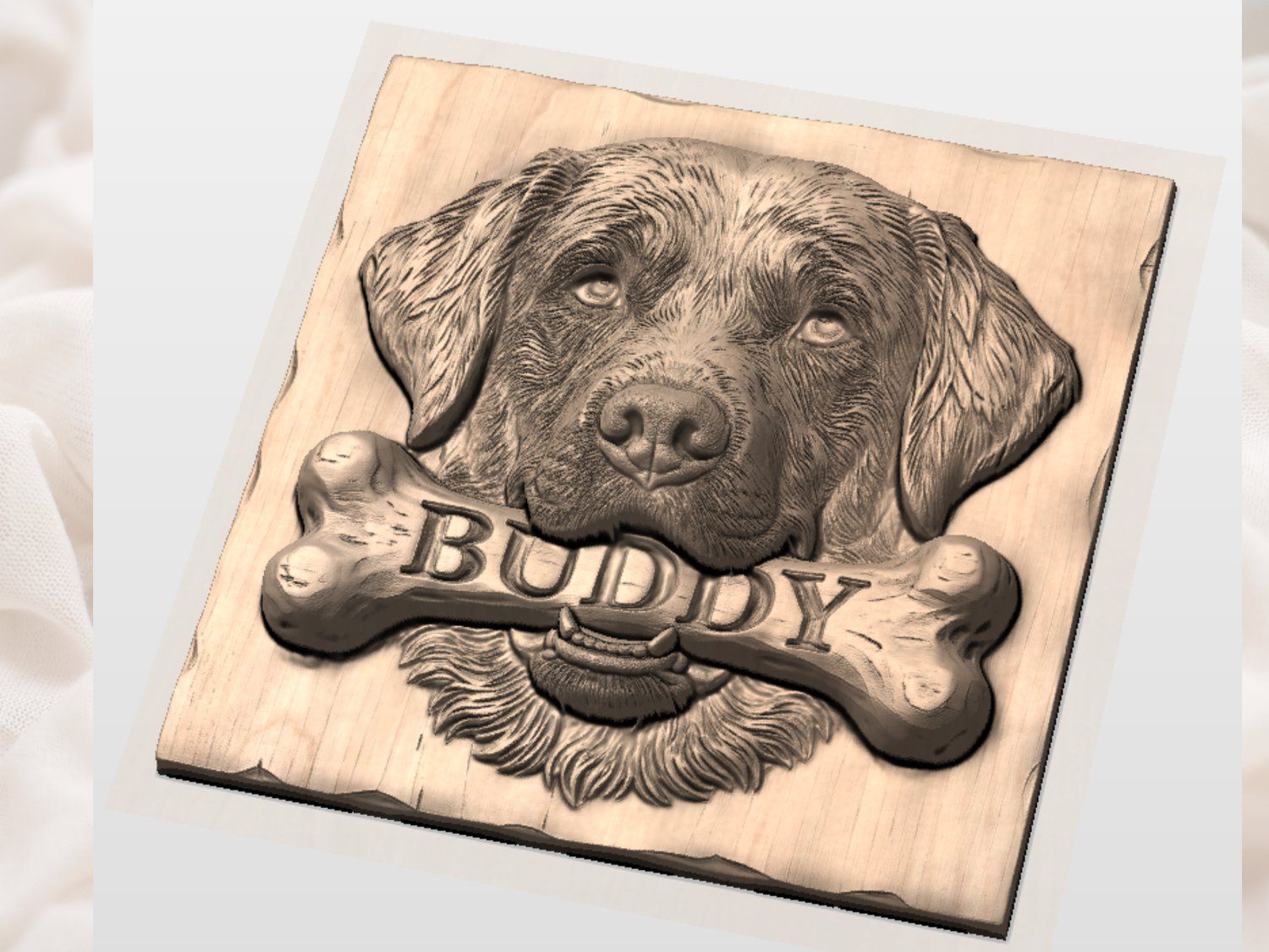 Golden Retriever Dog Bone Personalized Pet Art CNC Relief STL bas-relief STL — view 4
