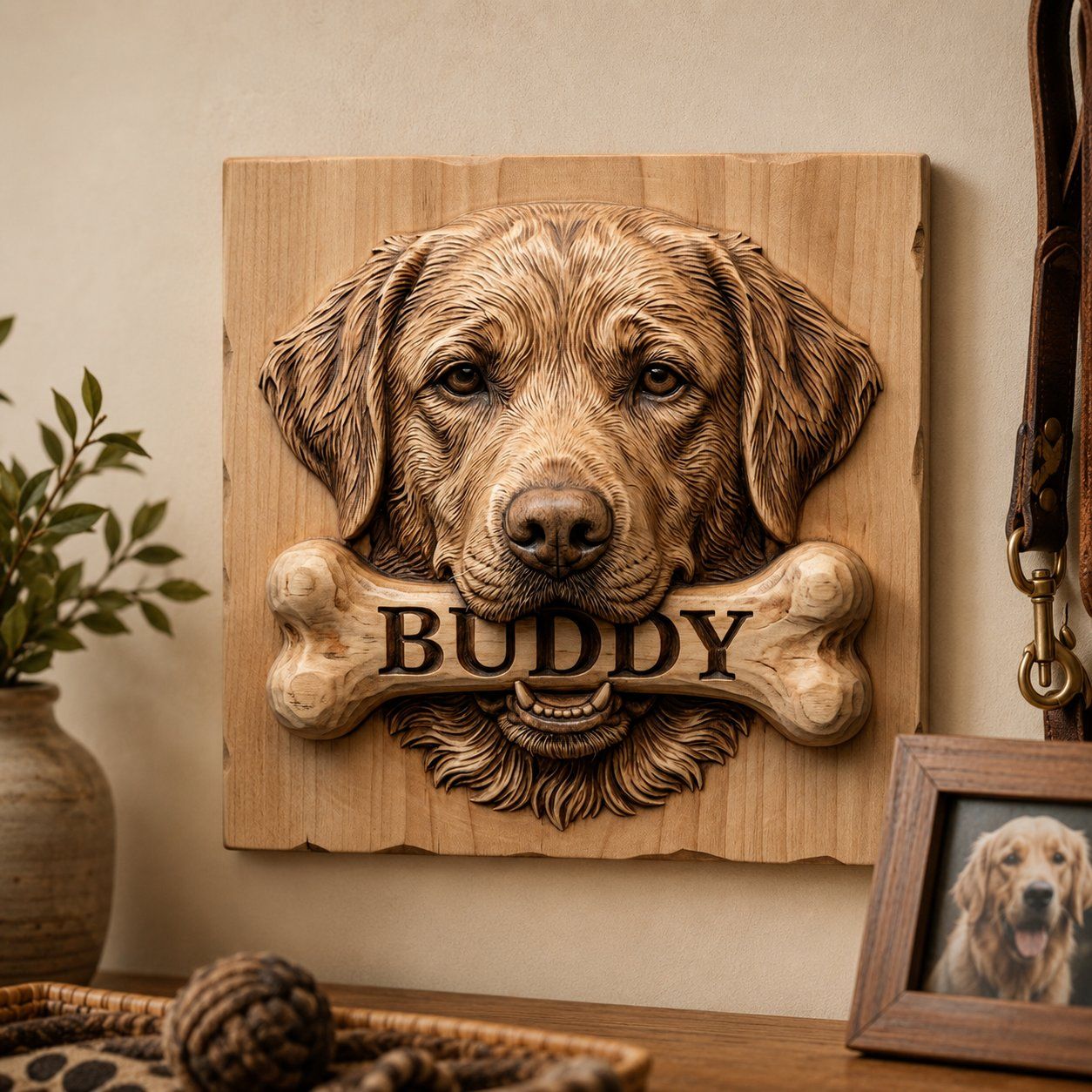 Golden Retriever Dog Bone Personalized Pet Art CNC Relief STL bas-relief STL — view 6