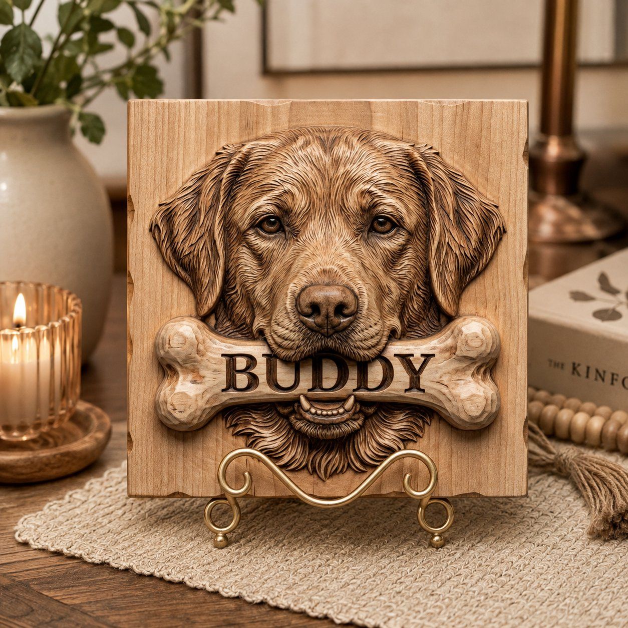 Golden Retriever Dog Bone Personalized Pet Art CNC Relief STL bas-relief STL — view 7
