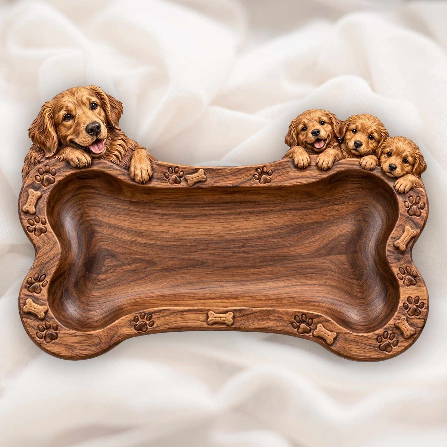 Golden Retriever Dog Bone Tray CNC Relief STL | Puppy Wood Carving Des