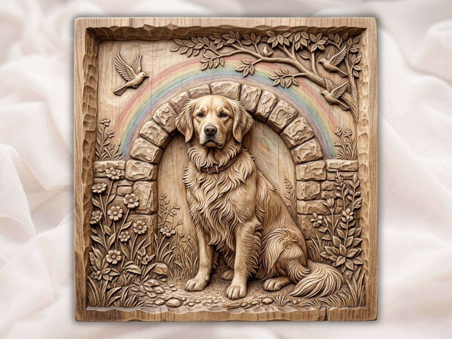 Golden Retriever Dog Memorial Wall Art bas-relief STL — view 2