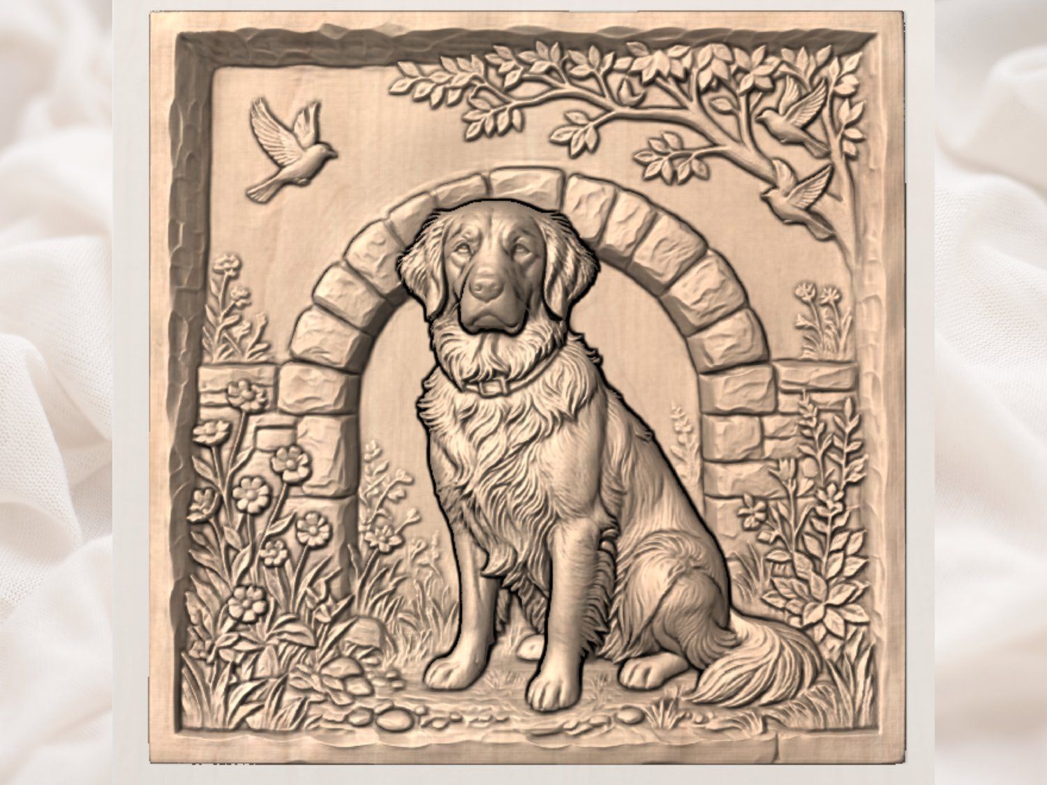 Golden Retriever Dog Memorial Wall Art bas-relief STL — view 3