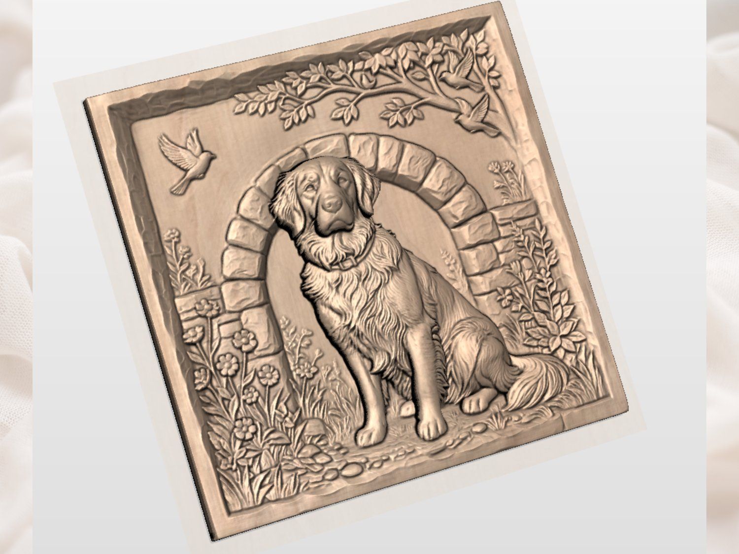 Golden Retriever Dog Memorial Wall Art bas-relief STL — view 4