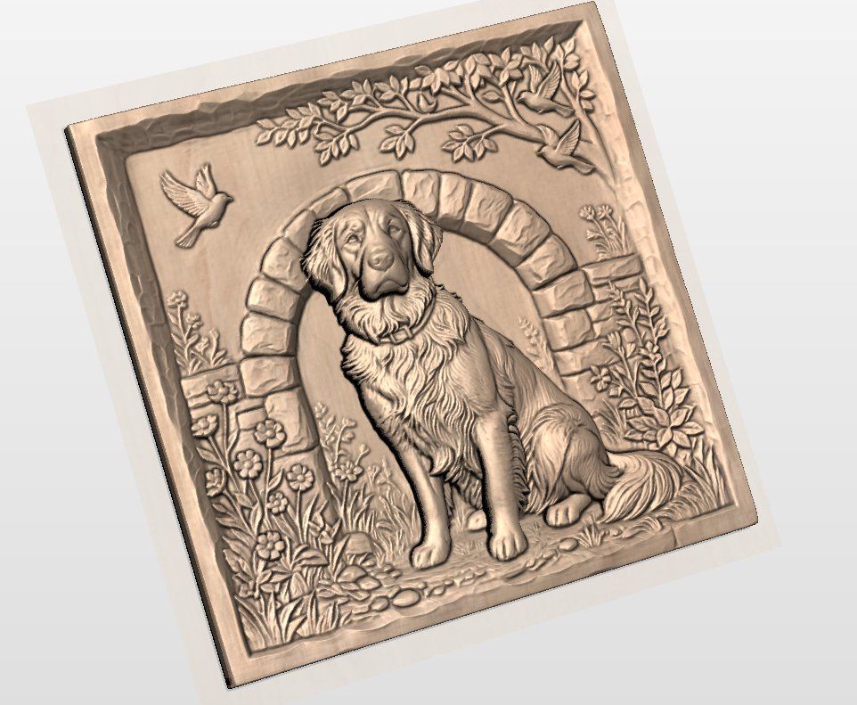 Golden Retriever Dog Memorial Wall Art bas-relief STL — view 5