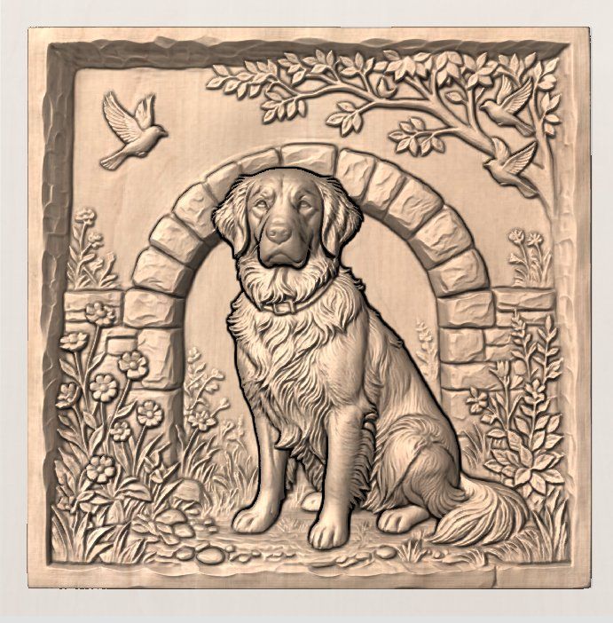 Golden Retriever Dog Memorial Wall Art bas-relief STL — view 6