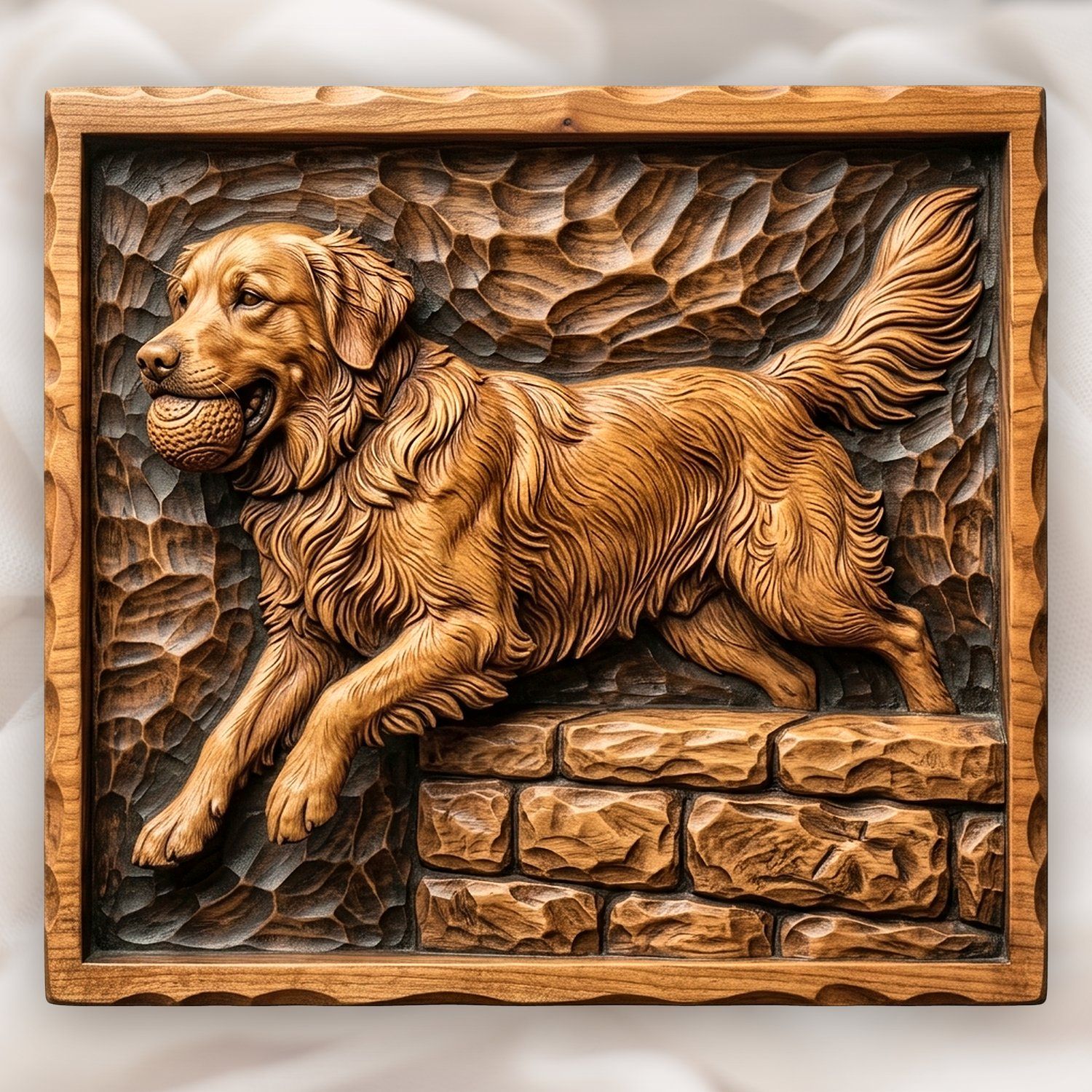 Golden Retriever Dog Running with Ball CNC Relief STL bas-relief STL design