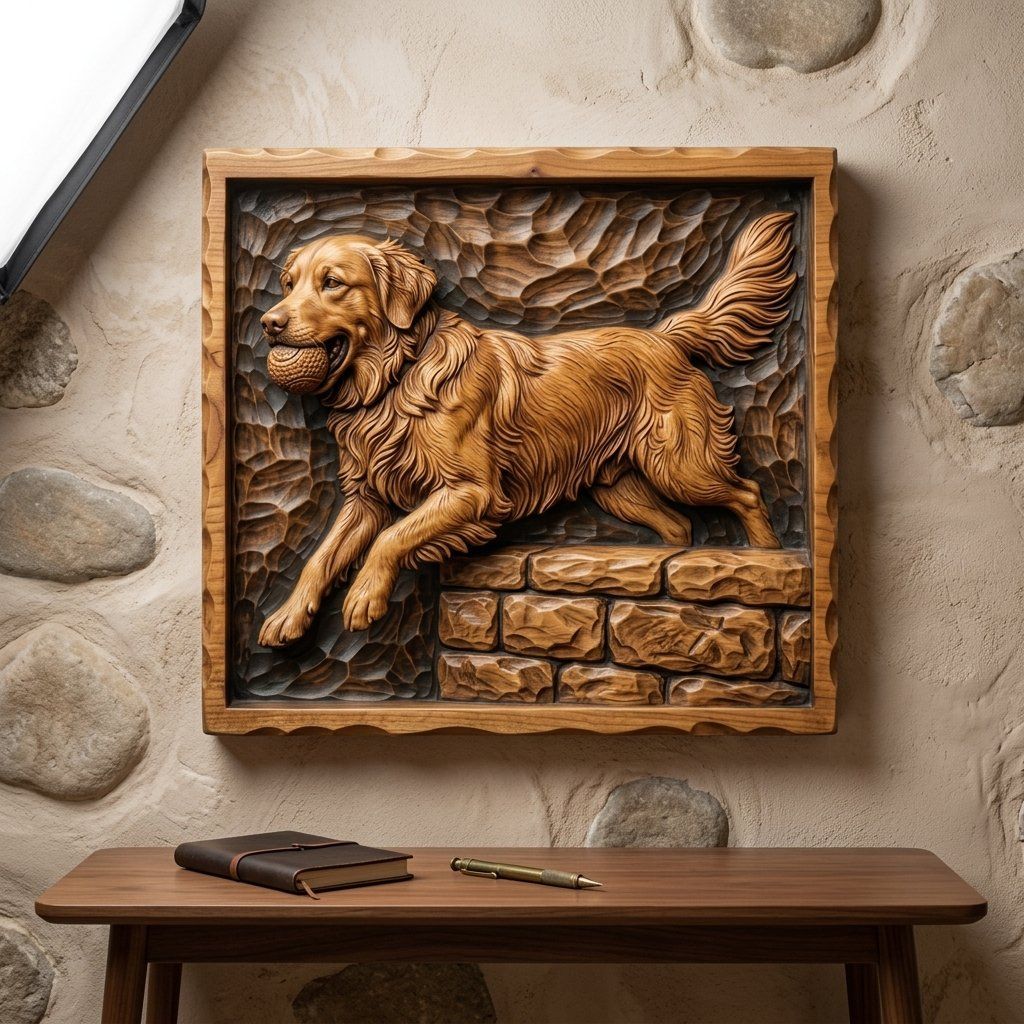 Golden Retriever Dog Running with Ball CNC Relief STL bas-relief STL — view 13