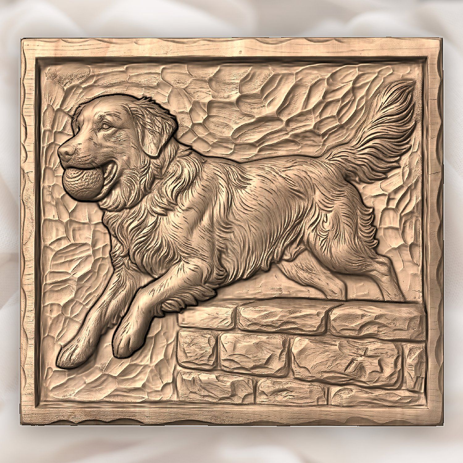 Golden Retriever Dog Running with Ball CNC Relief STL bas-relief STL — view 4