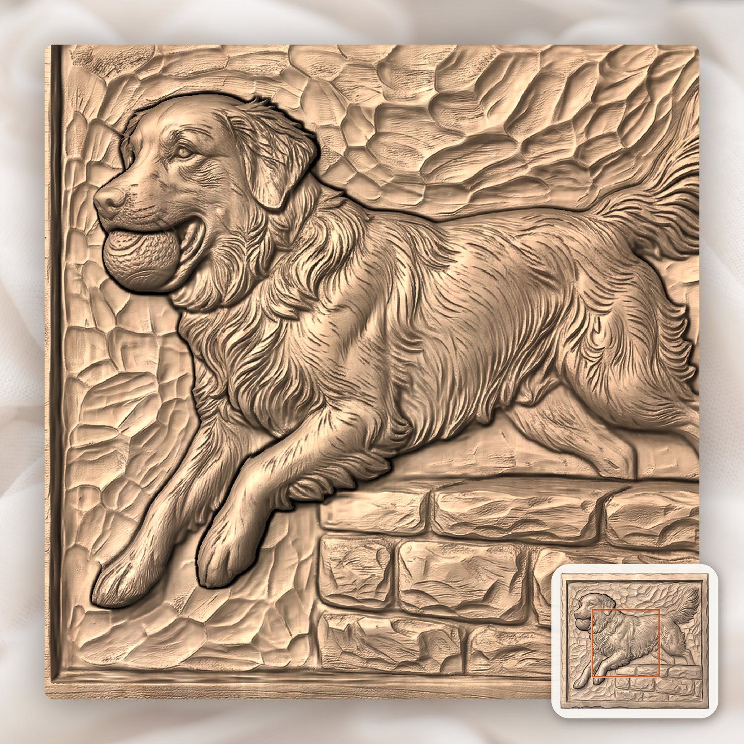 Golden Retriever Dog Running with Ball CNC Relief STL bas-relief STL — view 6