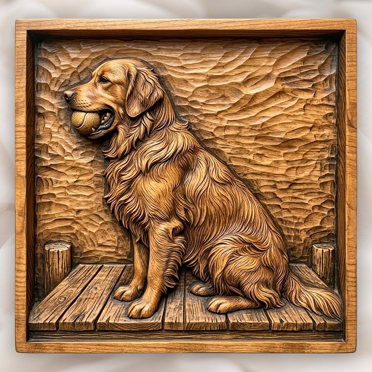 Golden Retriever Dog with Ball CNC Relief STL bas-relief STL design