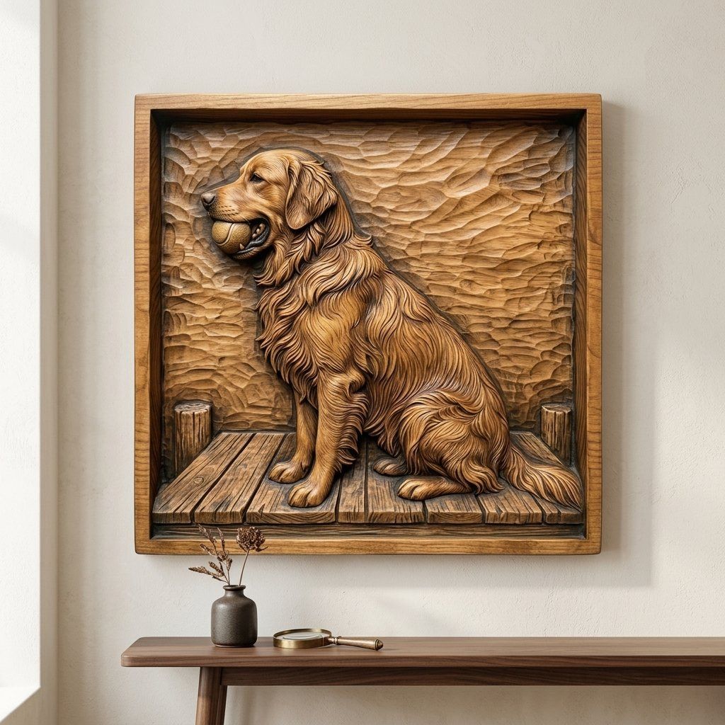 Golden Retriever Dog with Ball CNC Relief STL bas-relief STL — view 13