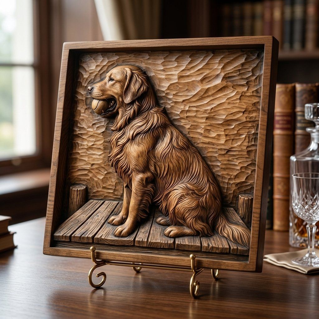 Golden Retriever Dog with Ball CNC Relief STL bas-relief STL — view 5