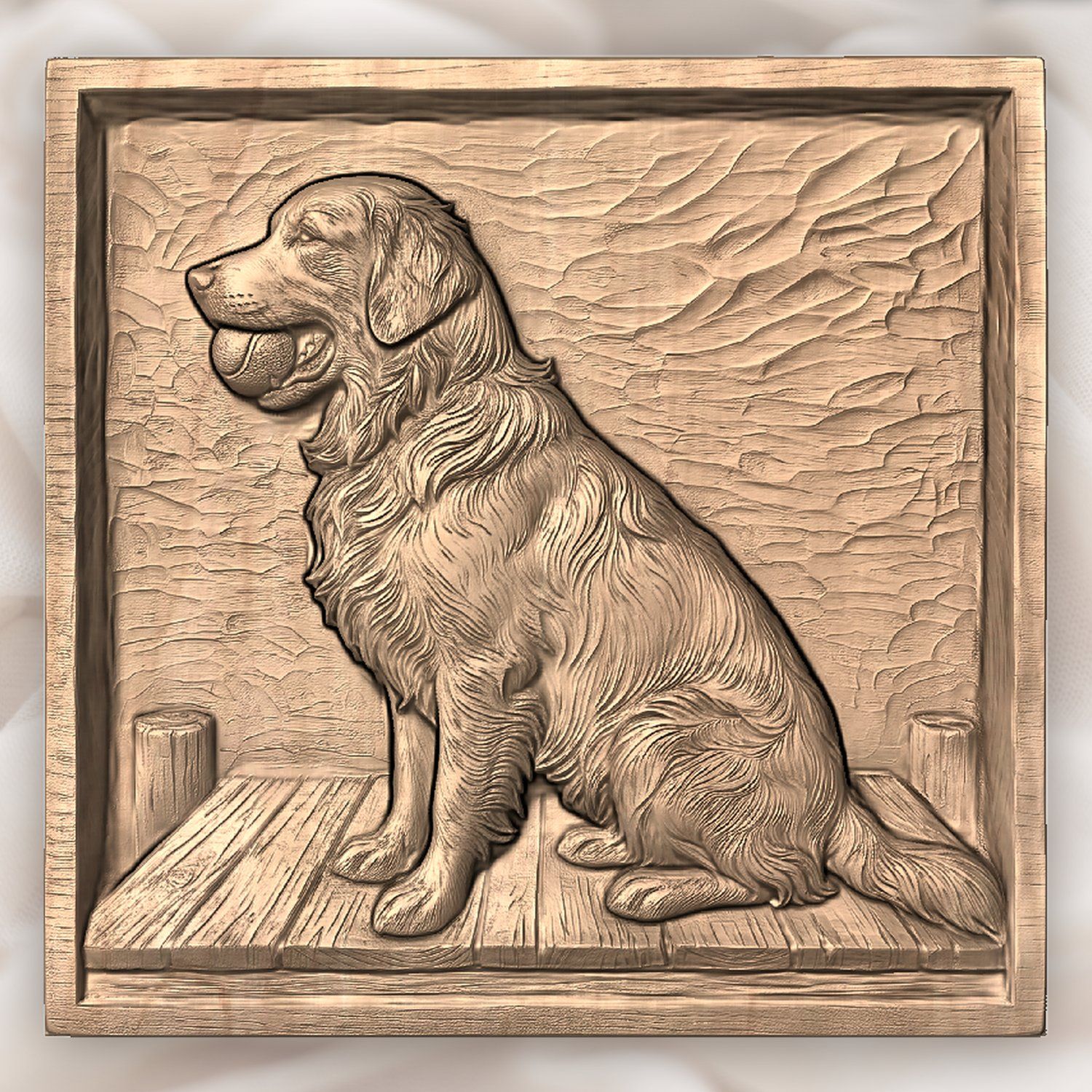 Golden Retriever Dog with Ball CNC Relief STL bas-relief STL — view 3