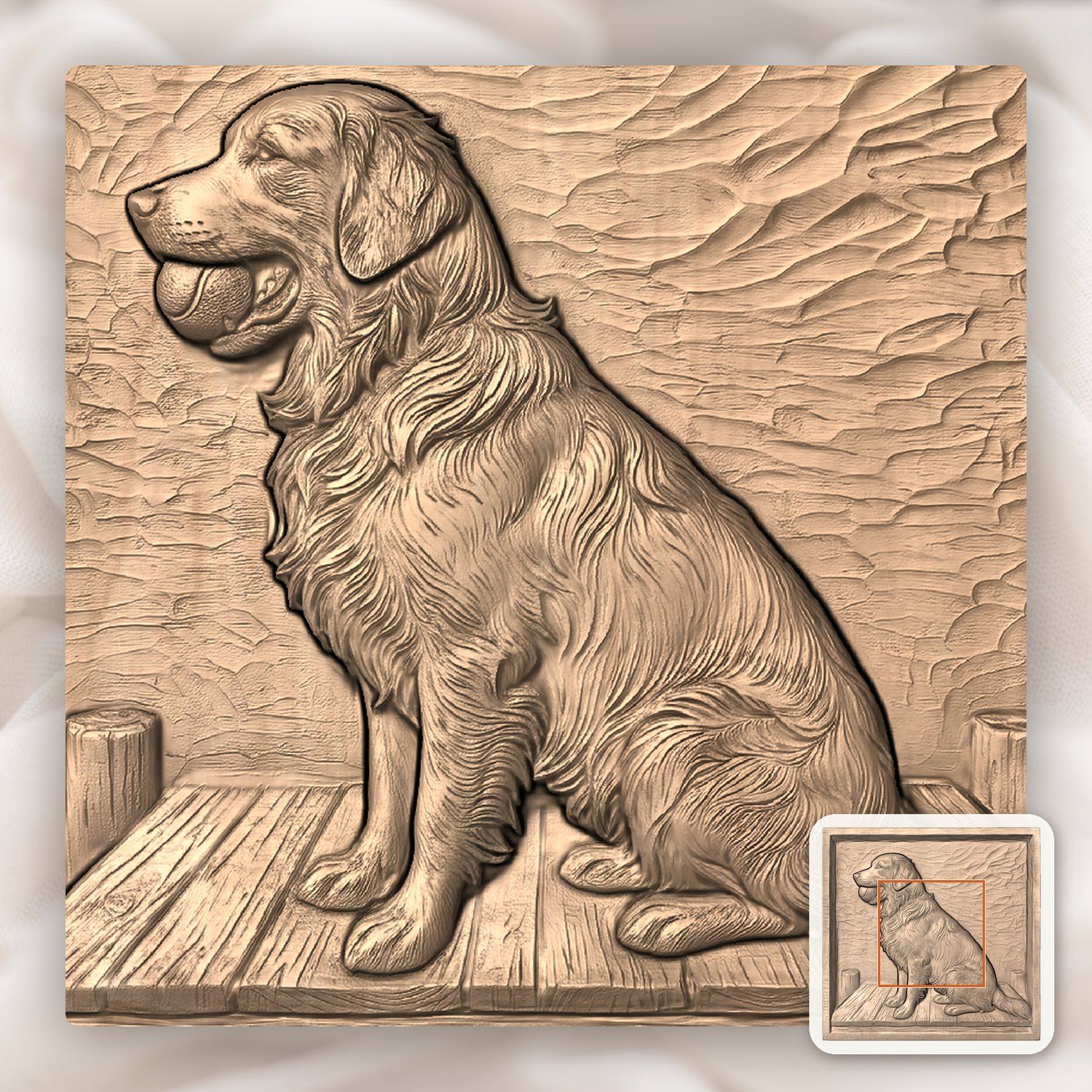 Golden Retriever Dog with Ball CNC Relief STL bas-relief STL — view 6