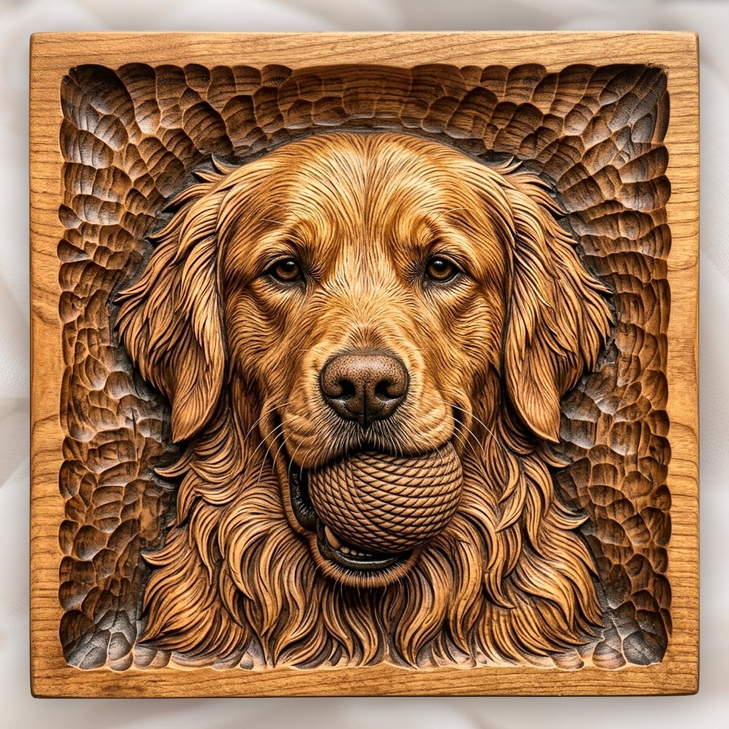 Golden Retriever Dog with Ball CNC Relief STL bas-relief STL design