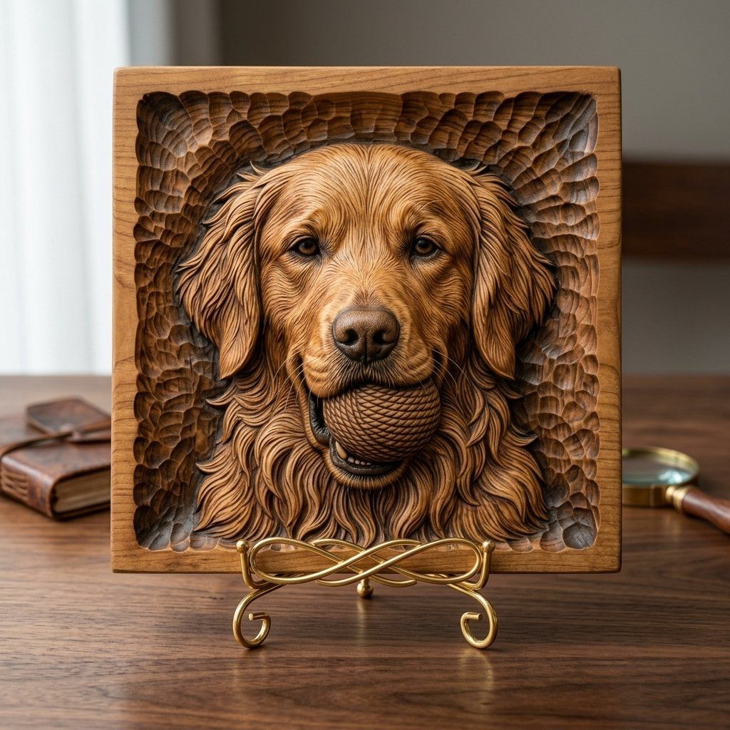 Golden Retriever Dog with Ball CNC Relief STL bas-relief STL — view 5