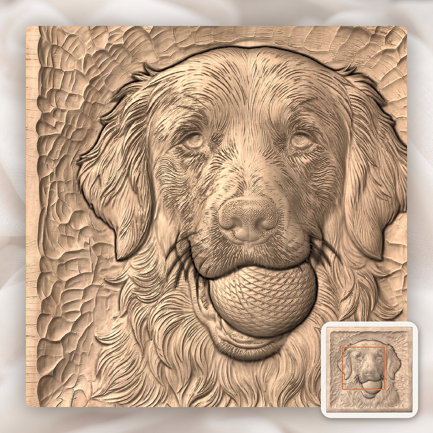 Golden Retriever Dog with Ball CNC Relief STL bas-relief STL — view 6