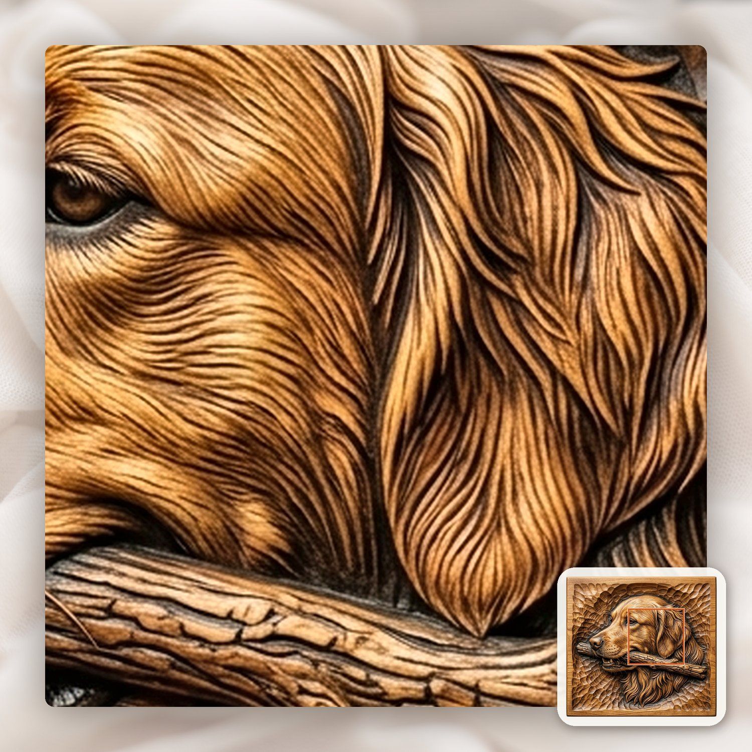 Golden Retriever Dog with Stick CNC Relief STL bas-relief STL — view 11