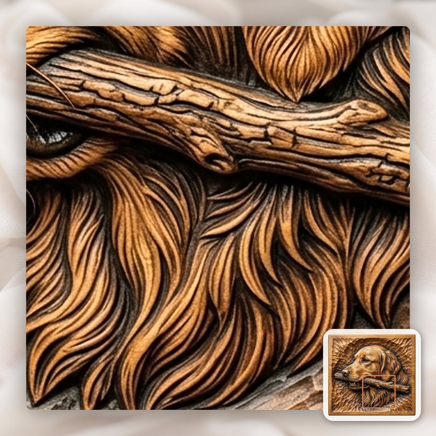 Golden Retriever Dog with Stick CNC Relief STL bas-relief STL — view 12