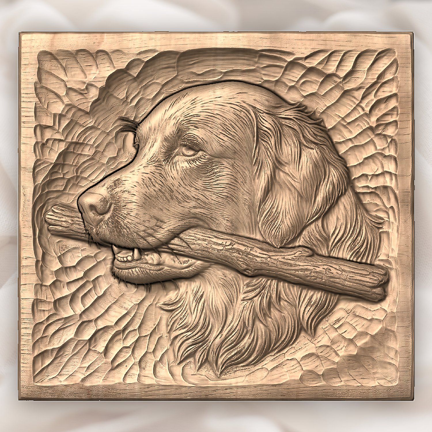 Golden Retriever Dog with Stick CNC Relief STL bas-relief STL — view 3