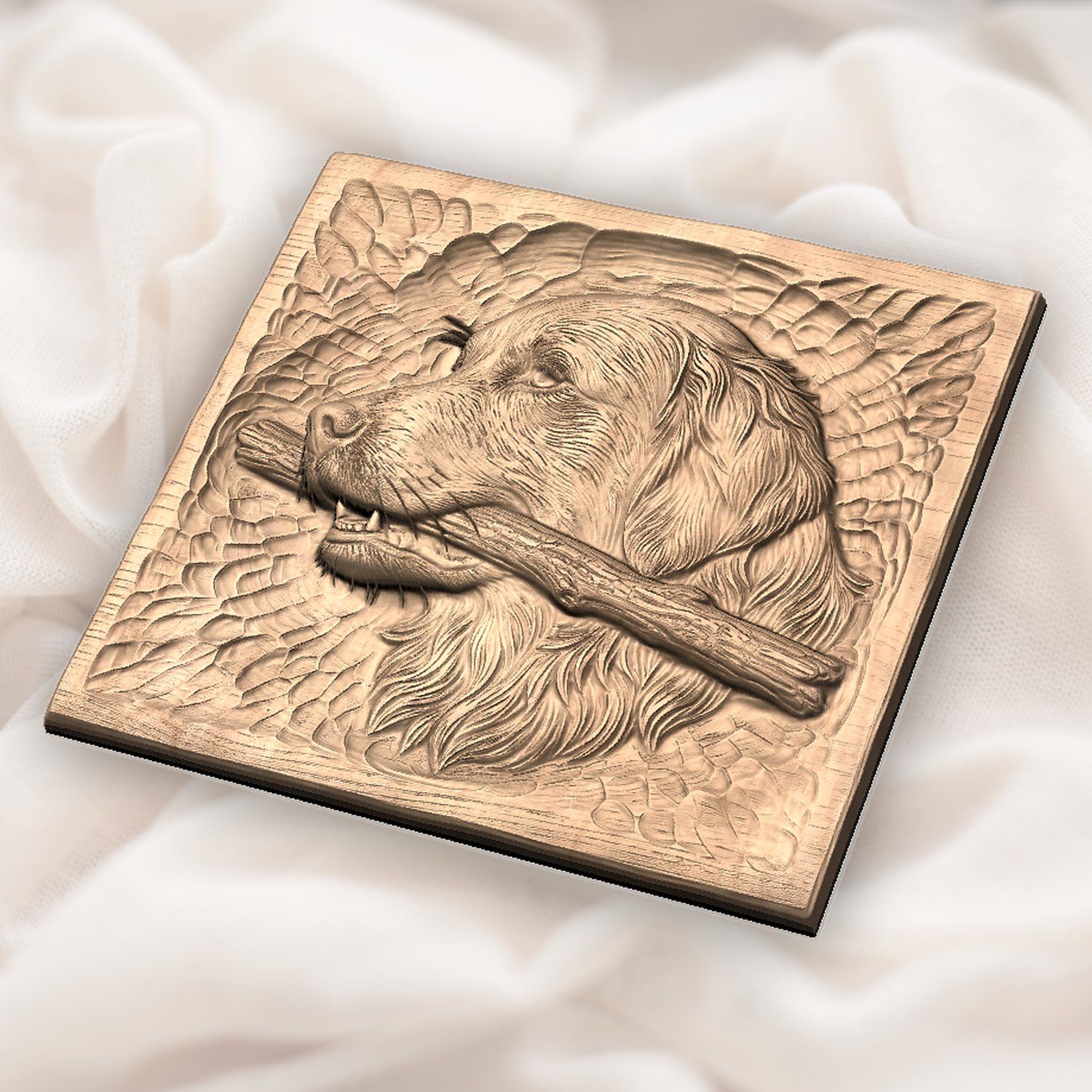 Golden Retriever Dog with Stick CNC Relief STL bas-relief STL — view 4