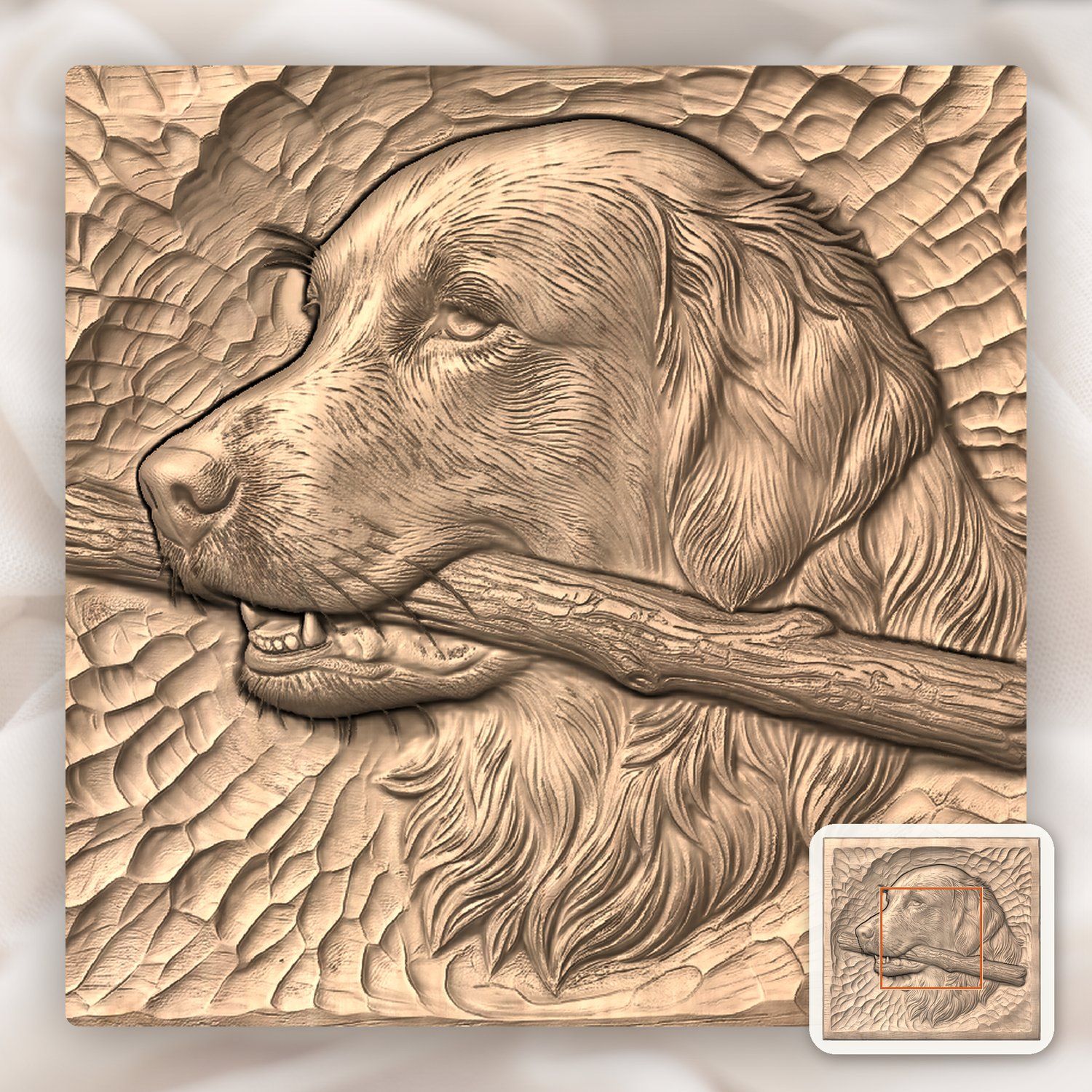 Golden Retriever Dog with Stick CNC Relief STL bas-relief STL — view 5