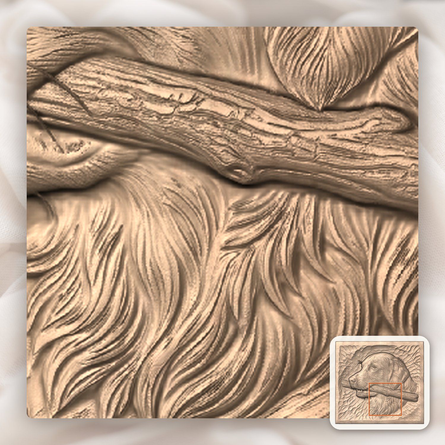 Golden Retriever Dog with Stick CNC Relief STL bas-relief STL — view 7