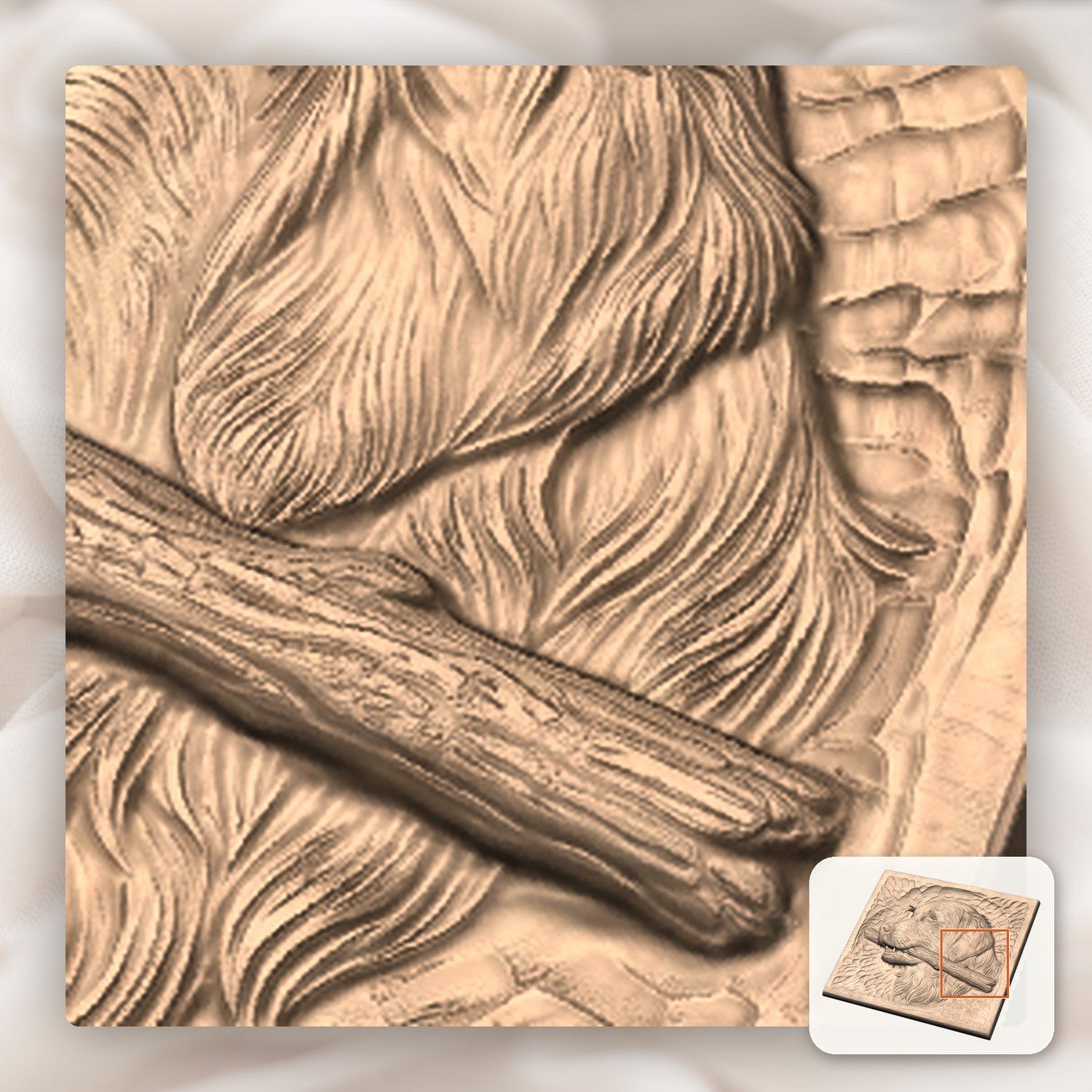 Golden Retriever Dog with Stick CNC Relief STL bas-relief STL — view 10