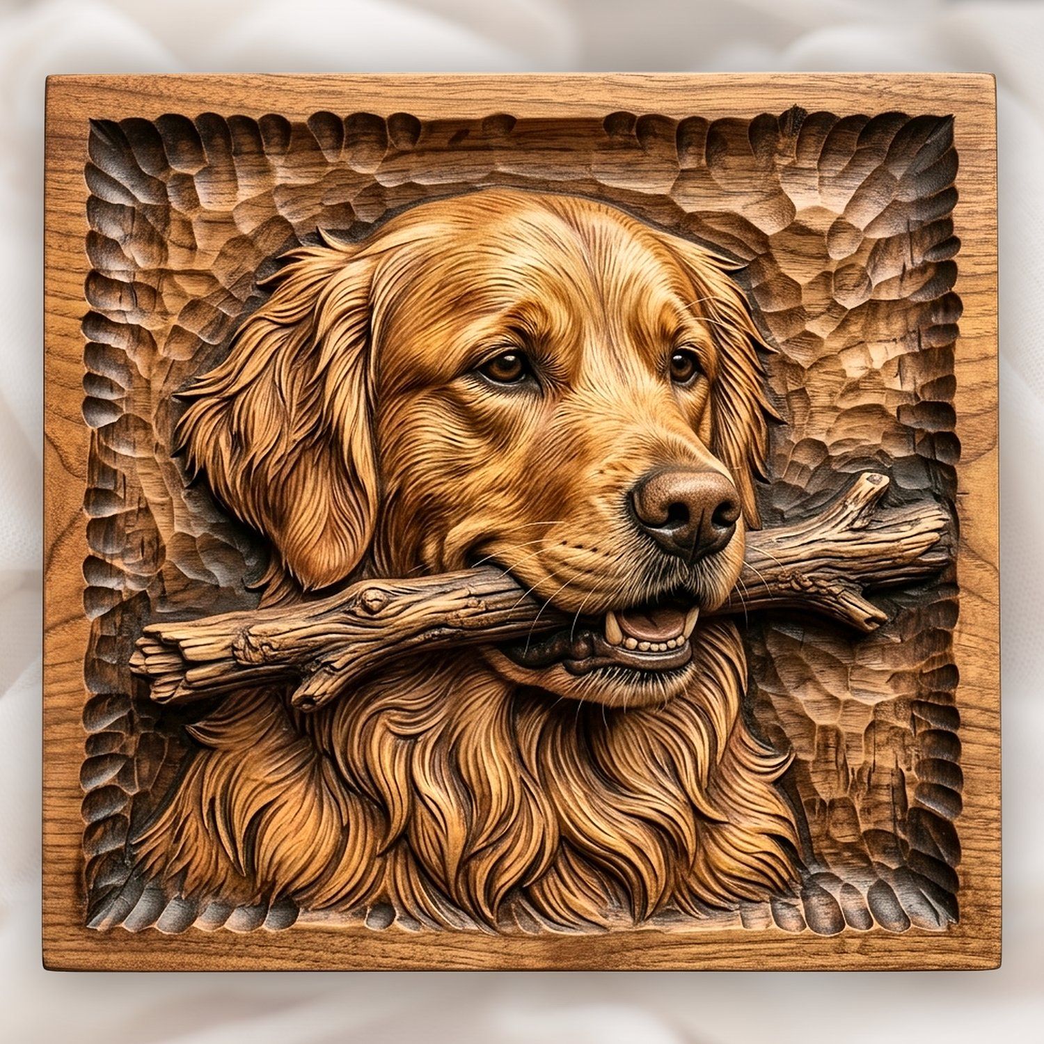 Golden Retriever Dog With Stick CNC Relief STL bas-relief STL design