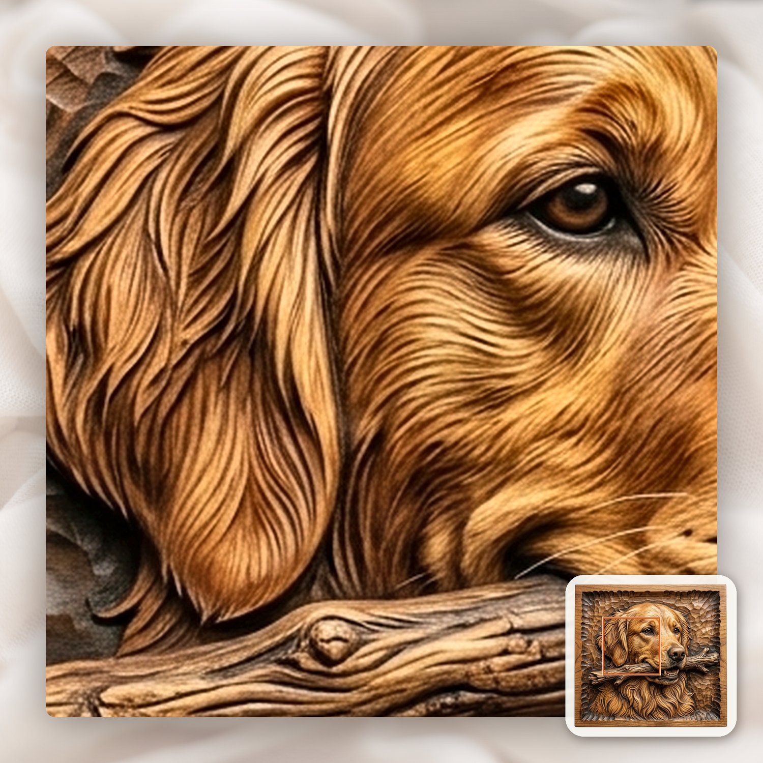 Golden Retriever Dog With Stick CNC Relief STL bas-relief STL — view 11