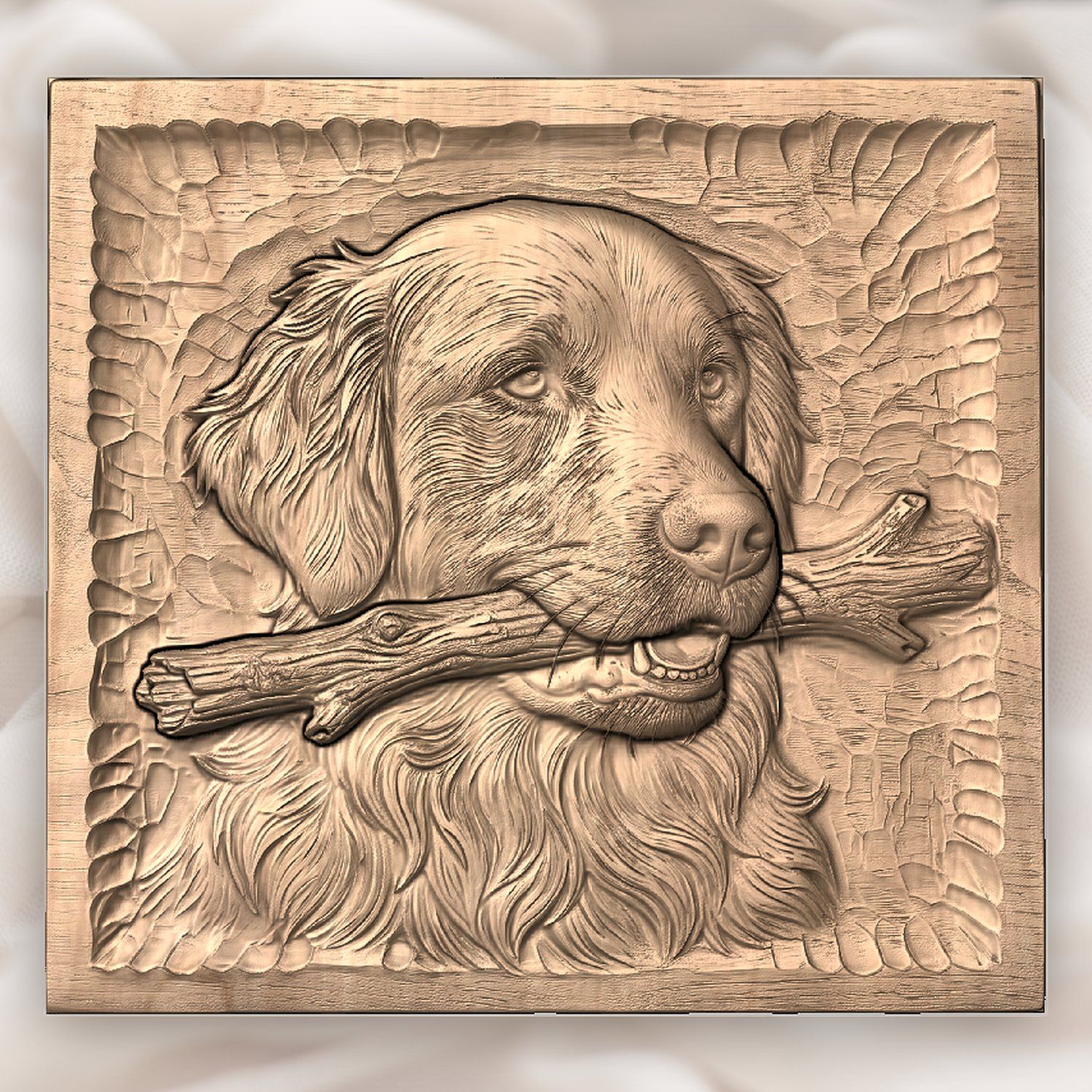 Golden Retriever Dog With Stick CNC Relief STL bas-relief STL — view 4
