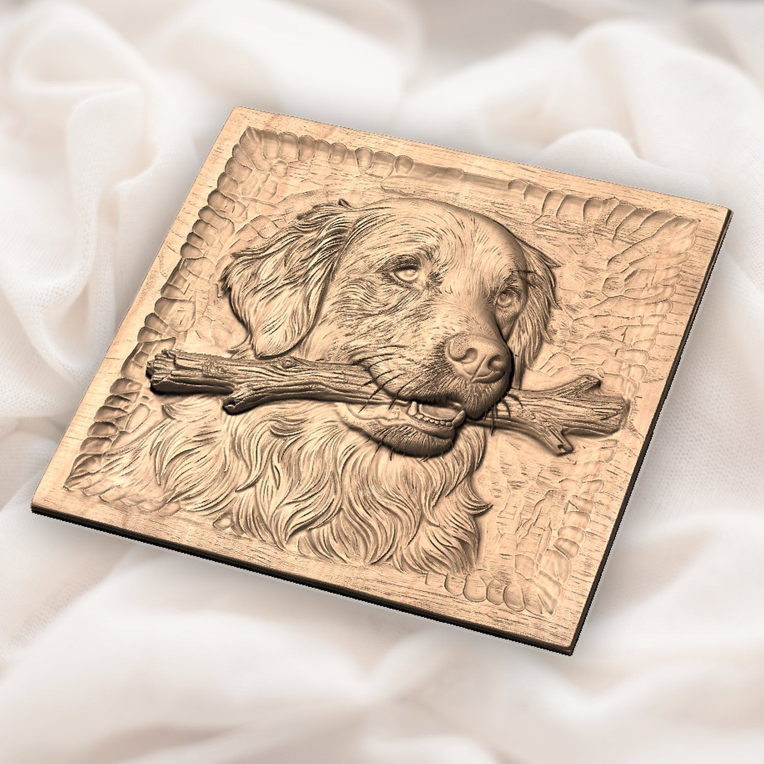 Golden Retriever Dog With Stick CNC Relief STL bas-relief STL — view 5