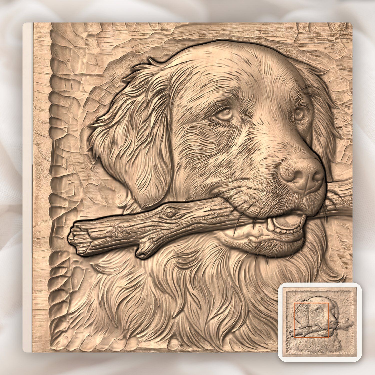Golden Retriever Dog With Stick CNC Relief STL bas-relief STL — view 6