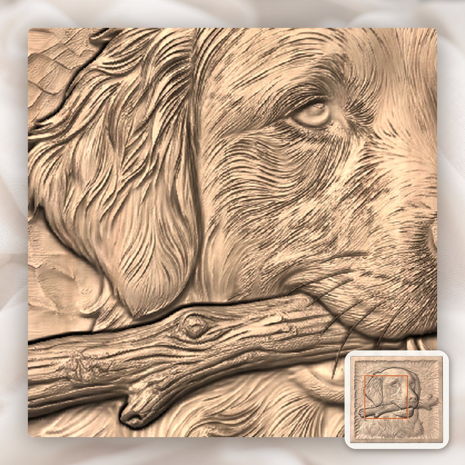 Golden Retriever Dog With Stick CNC Relief STL bas-relief STL — view 7